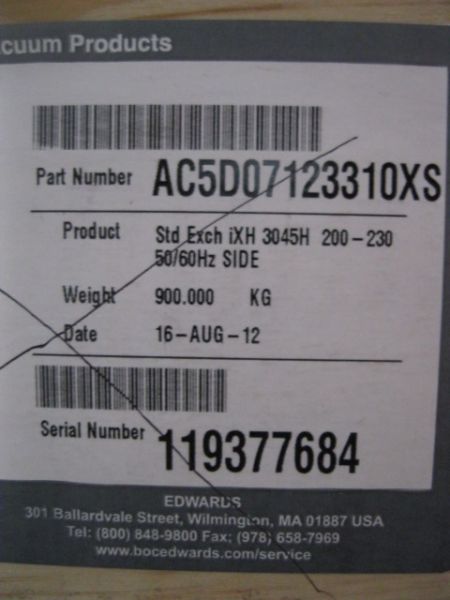 EDWARDS AC5D07123310XS STD EXCH IXH 3045H 200-230V 5060HFZ SIDE PN AC5D-07-123310XS