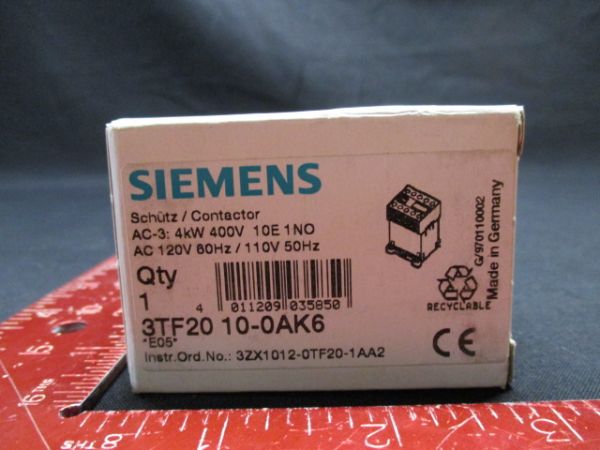 Applied Materials 1200-01134 Siemens 3TF2010-0AK6 SWITCH CONTACTOR 16A 120VAC