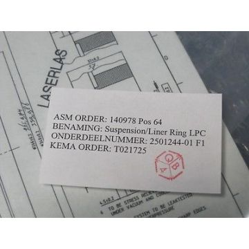 ASML 2501244-01 RING, SUSPENSION LINER LPC