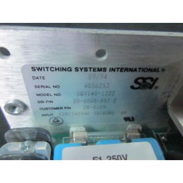 Switching Systems Intl SQV140-1322 Power Supply, Input: 120/240VAC, 50/60Hz, 4A