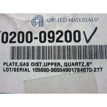 Applied Materials (AMAT) 0200-09200 Plate, Gas Distribution, Upper, Quartz, 8\"