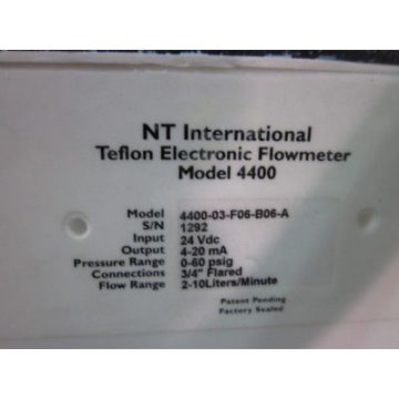 NT INTERNATIONAL 4400-03-F06-B06-A TEFLON ELECTRONIC FLOWMETER (NT INTERNATIONAL