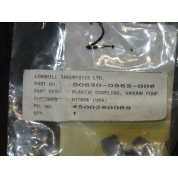 LONGHILL IND 00830-0963-006 COUPLING PLASTIC VACUUM PUMP