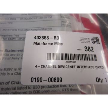 Applied Materials AMAT 0190-00899 4-CHANNEL DEVICENET INTERFACE CARD