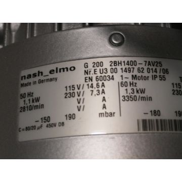 NASHELMO 2BH1400-7AV25 GAS RING COMPRESSOR AIRTECH REGENERATIVE