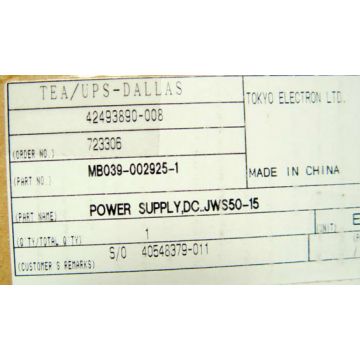 TEL MB039-002925-1 POWER SUPPLY DC 15V50A