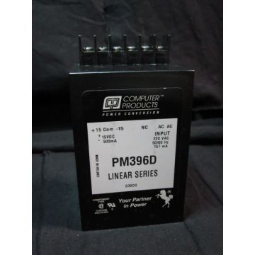 COMPUTER PRODUCTS PM396D POWER SUPPLY -15V LINEAR SERIES 15VDC -500mA INPUT-200VAC 5060Hz 157mA