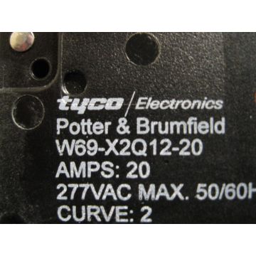 TYCO W69-X2Q12-20 POTTER BRUMFIELD MAGNETIC CIRCUIT BREAKER AMPS 20 277VAC MAX 5060HZ CURVE 2