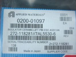 Applied Materials (AMAT) 0020-01097 Insulator Ceramic, Lift Pin ESC Assembly, HA