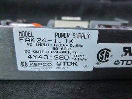 TDK 2643-01 Power Supply, AC Input: 120V~0.65A, DC Output: 24V-1.1A