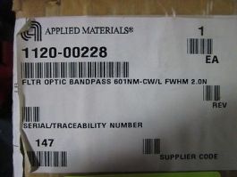 AMAT 1120-00228 Optical Filter Bandpass 601NM-CW/L FWHM 2.0N
